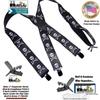 Holdup Suspender Company 2" wide Biker Skull & Crossbones Suspenders for Men with Patented Jumbo black metal no-slip Clips view 2