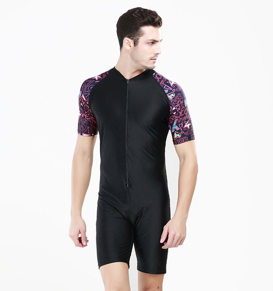 Fast Consuming Men's One-piece Surf Swim Wet Suit Short Sleeve Rashguard 3 Colors (color1, L: height:170-175cm)