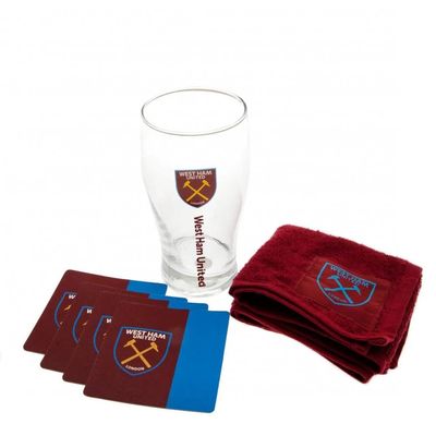 West Ham United FC Official Mini Bar Set (Set of 1 Pint Glass, 4 Beer Mats & 1 B (One Size) (Claret/Blue)