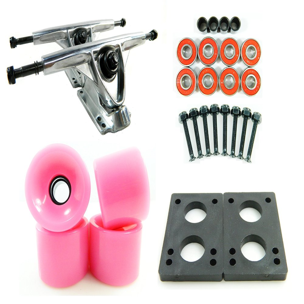 Big Boy Longboard Parts Package 180mm Raw Trucks 70mm Solid Pink Wheels/Bearings/HW