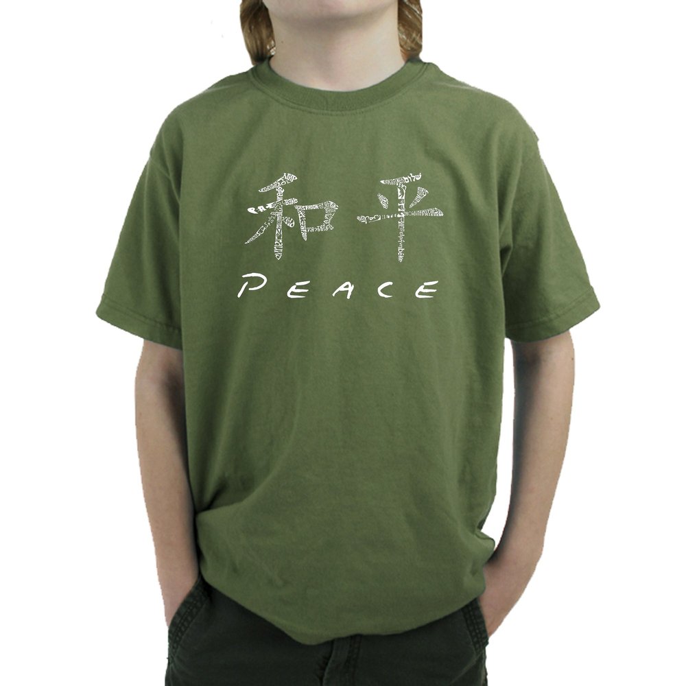 LA POP ART Boy's Word Art T-Shirt - Chinese Peace Symbol Military Green