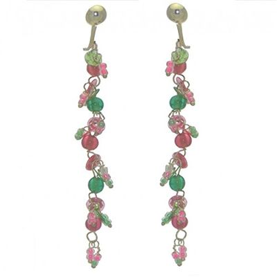 FAIRY FOREST pink and mint bead and disk clip on earrings