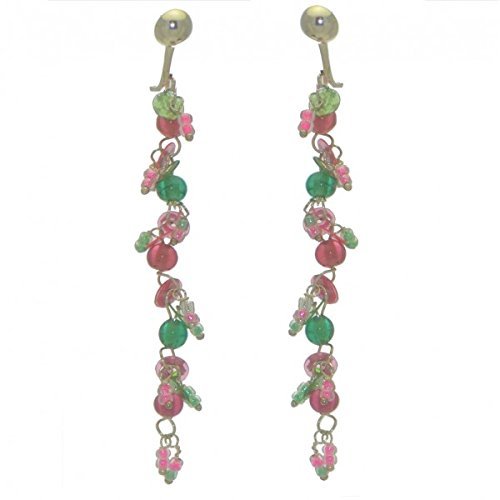 FAIRY FOREST pink and mint bead and disk clip on earrings
