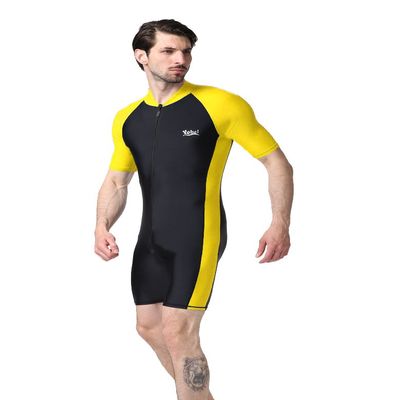 Men's Short Sleeves Rashguard UPF 50+ One-Piece Surf Swim Wet Suit (Yellow, S: Height:155-160cm)