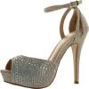 DeBlossom Blossom Womens Vice-126 Bridal Formal Evening Party Ankle Strap High Heel Peep Toe Glitter Sandal,Nude,7