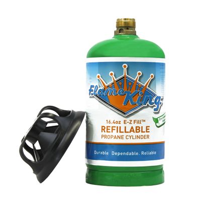 Flame King 1LB EMPTY Propane Cylinder Tank  Refillable  Reusable  Safe and Legal Refill Option  DOT Compliant  16.4 oz for Camping, Backpacking, and Hiking, Green
