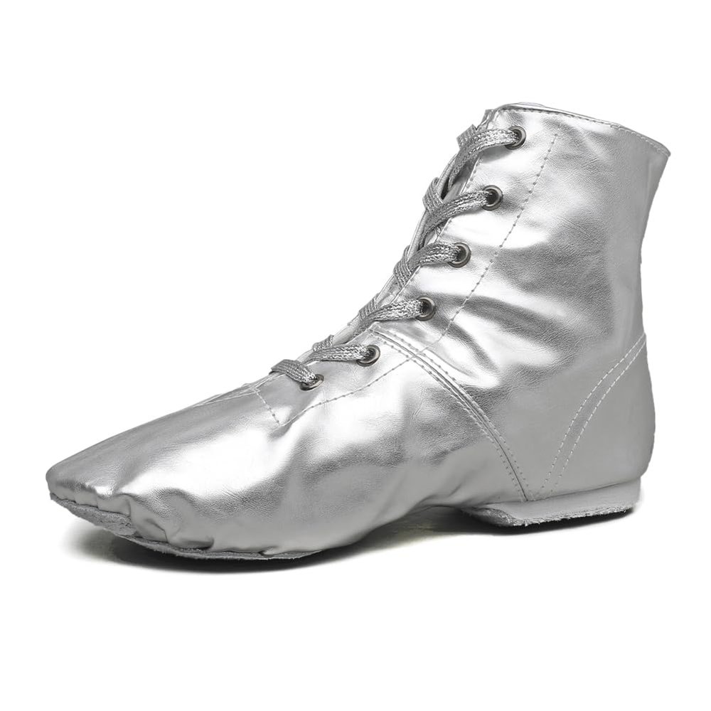 MSMAX Jazz Dance Shoes for Girls PU Costume Boots for Boys Silver 13.5 Little Kid