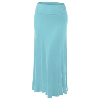 Lock and Love WB296 Womens Lightweight Floor Length Maxi Skirt L Aqua