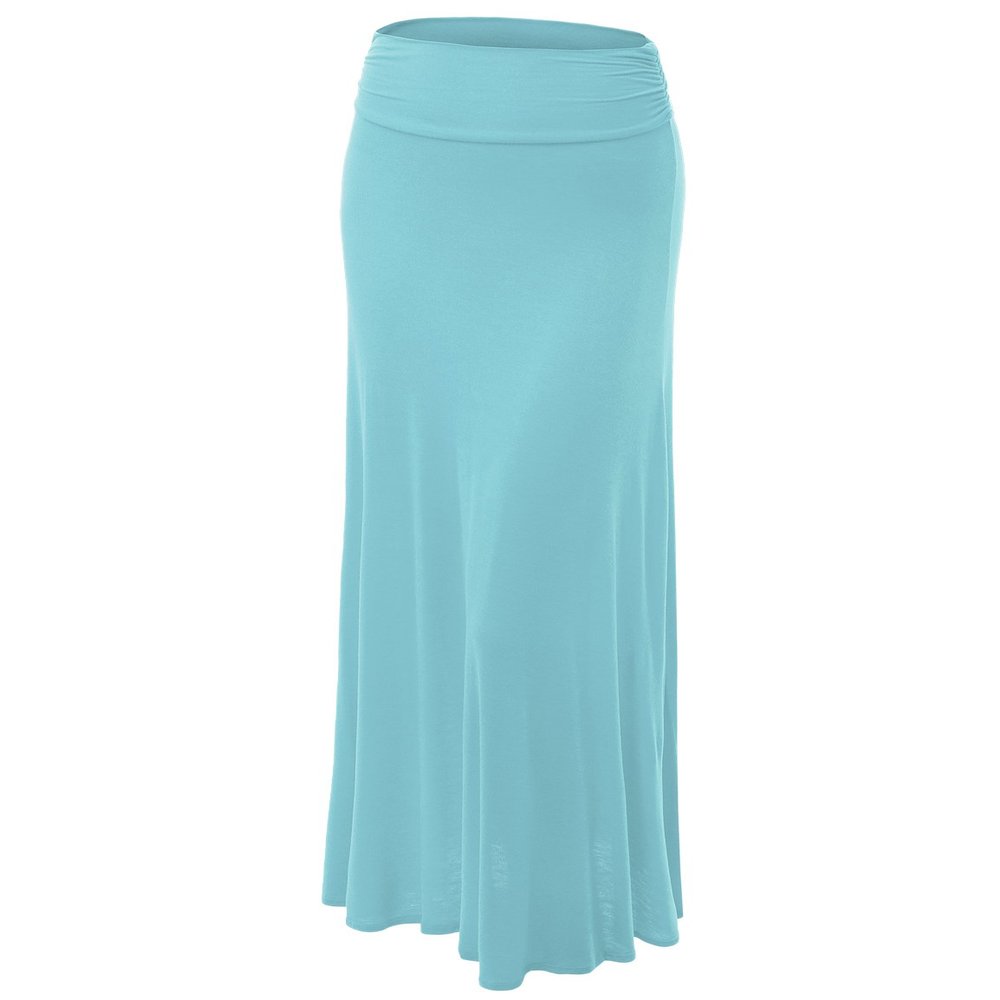 Lock and Love WB296 Womens Lightweight Floor Length Maxi Skirt L Aqua