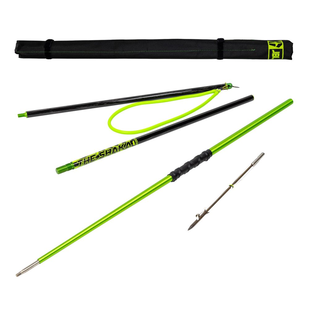 JBL Spearguns 7ft Shaka Hybrid Carbon Fiber Pole Spear for Spearfishing, Free Diving, Scuba Diving, 3pc Travel Pole Spear, Hand Grip, Stainless Steel Head, Slip-Tip, Travel Case