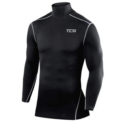 TCA Boys' Pro Performance Long Sleeve Running Compression Base Layer Top - Mock Neck - Black Mock Neck, M Boy (8-10 Years)