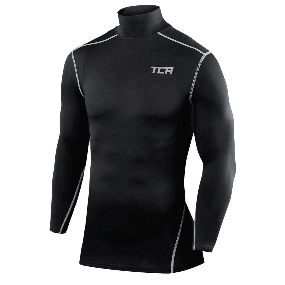 TCA Boys' Pro Performance Long Sleeve Running Compression Base Layer Top - Mock Neck - Black Mock Neck, M Boy (8-10 Years)