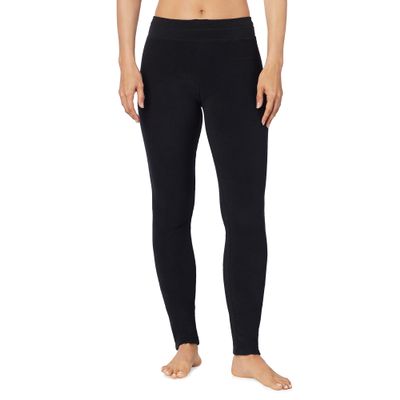 Cuddl Duds Fleecewear with Stretch Leggings for Women - Thermal Fleece Lined Base Layer Tights - Cold Weather Winter Clothes, Black, Large