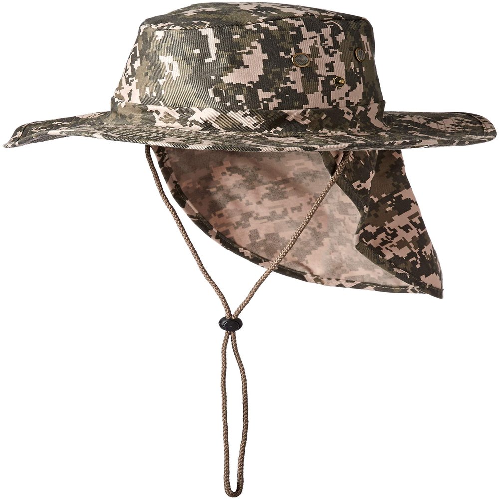Boonie Bush Safari Outdoor Fishing Hiking Hunting Boating Snap Brim Hat Sun Cap with Neck Flap (Digital Camo, M) ,Digital CamoM