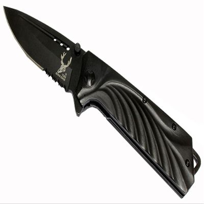 THE BONE EDGE 8.5" Collection Black Spring Assisted Folding Knife with Belt Clip