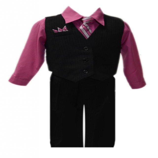 iGirlDress Boys Black Pinstripe Vest Suit with Pink Fuchsia Shirt Fuschia Size 2