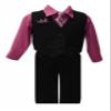 iGirlDress Boys Black Pinstripe Vest Suit with Pink Fuchsia Shirt Fuschia Size 2 view 1