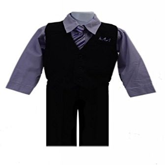 Boys Black Pinstripe Vest Suit with Lilac Shirt Lilac Size 4