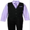 Boys Black Pinstripe Vest Suit with Lilac Shirt Lilac Size 4 view 2