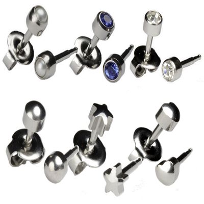 Ear Piercing Earrings Silver 6 Pairs of 4mm 16ga Thick Post Stainless Steel Studex Studs Hypoallergenic