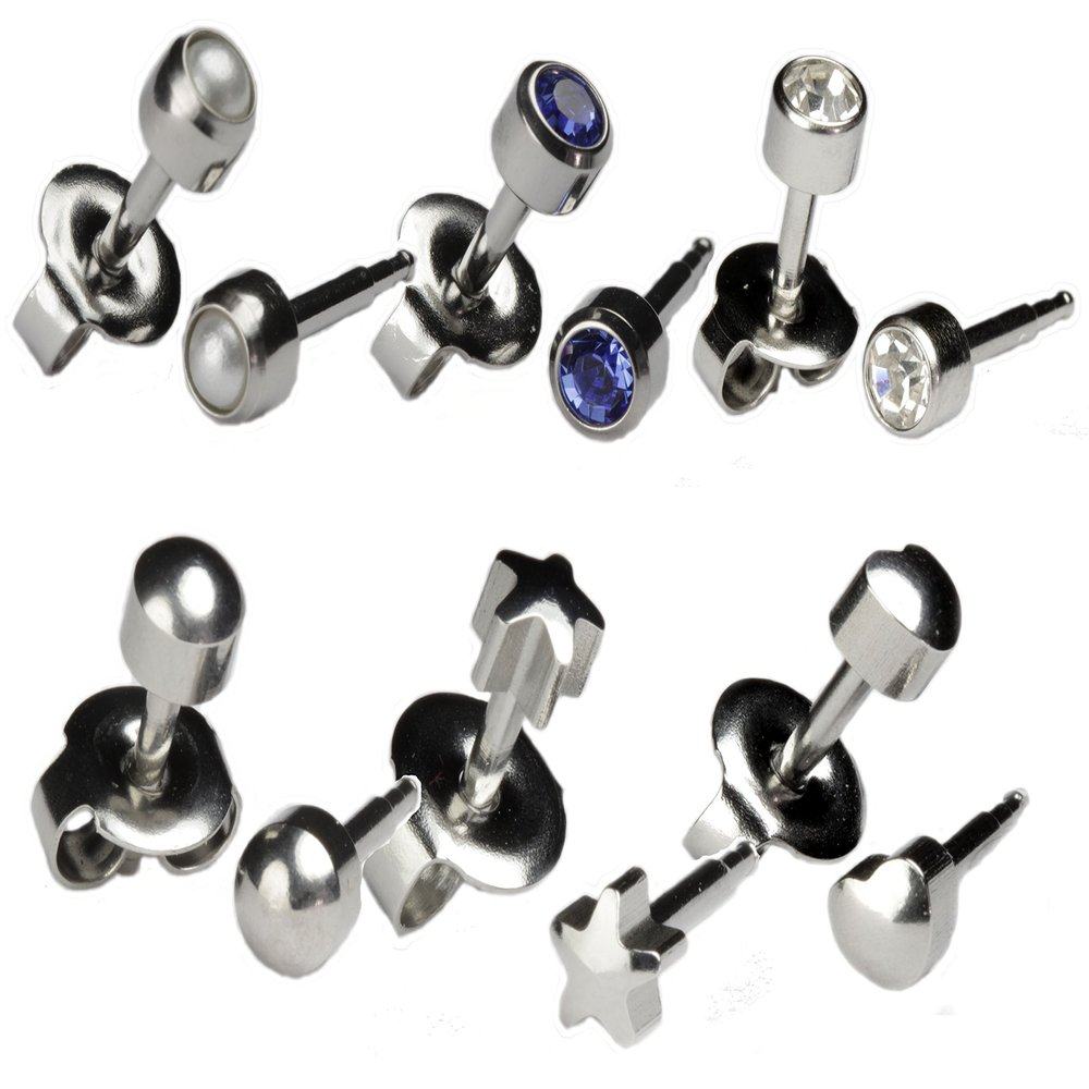 Ear Piercing Earrings Silver 6 Pairs of 4mm 16ga Thick Post Stainless Steel Studex Studs Hypoallergenic