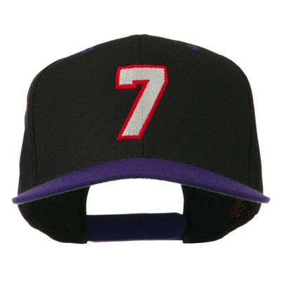 Number 7 Embroidered Classic Two Tone Snapback Cap - Black Purple OSFM