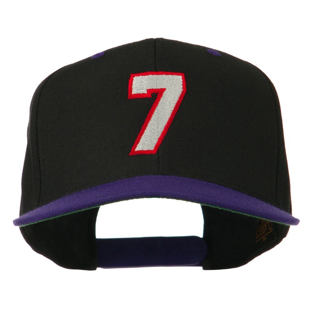 Number 7 Embroidered Classic Two Tone Snapback Cap - Black Purple OSFM