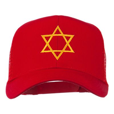 Star of David Embroidered Mesh Back Cap - Red OSFM