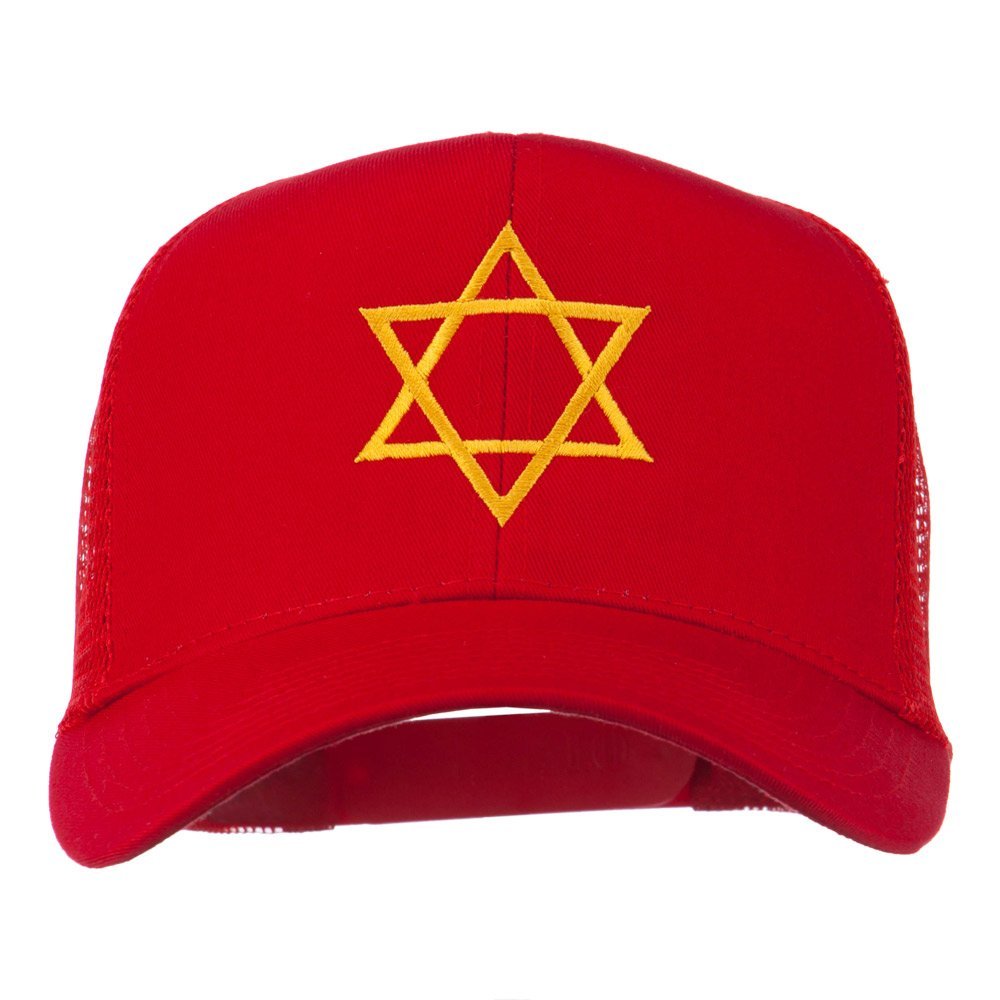 Star of David Embroidered Mesh Back Cap - Red OSFM