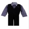 Baby Boys Black Pinstripe Vest Suit with Lilac Shirt view 1