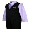 Baby Boys Black Pinstripe Vest Suit with Lilac Shirt view 3