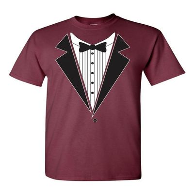 Tuxedo Bow Tie Adult DT T-Shirt Tee (XX Large, Maroon)