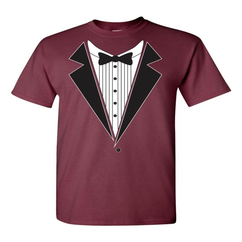 Tuxedo Bow Tie Adult DT T-Shirt Tee (XX Large, Maroon)