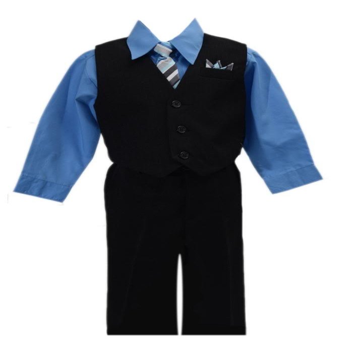 iGirlDress Boys Black Pinstripe Vest Suit with Vivid Blue Shirt