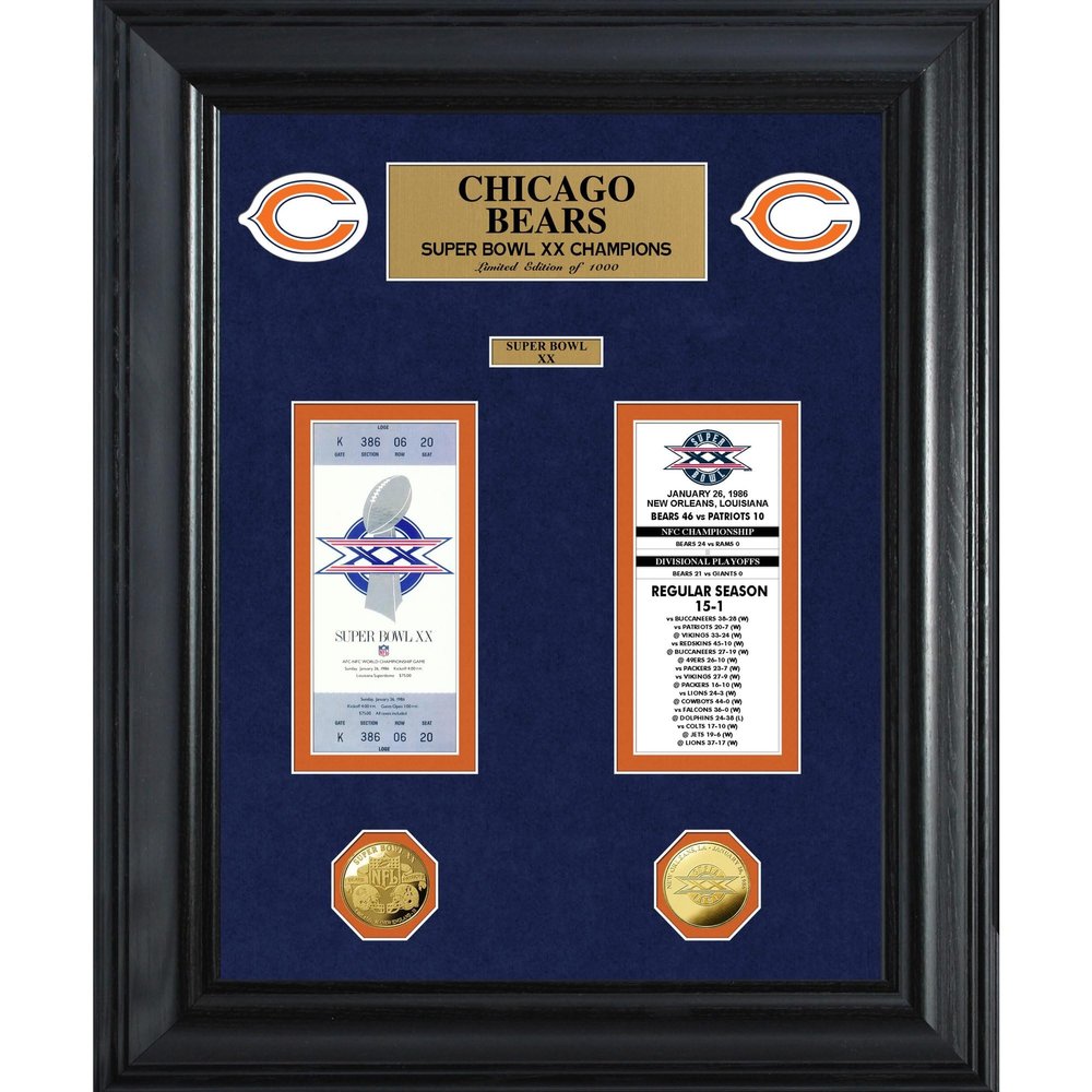 Chicago Bears Super Bowl Ticket and Game Coin Collection Framed