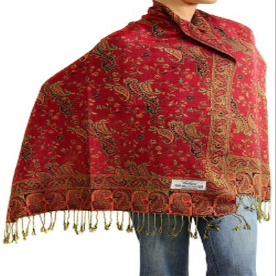 Falari Women's Woven Paisley Pashmina Shawl Wrap Scarf 80" x 27" (Style 1 - Red)