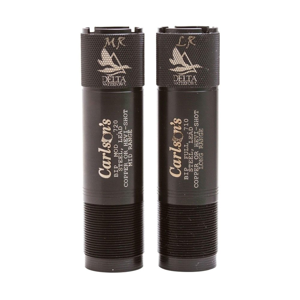 Carlsons Choke Tubes 12 Gauge for Browning Invector Plus [ 2 Pack | Mid Range & Long Range ] Blued Steel | Delta Waterfowl Choke Tube | Made in USA