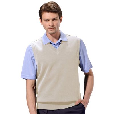 Monterey Club Men's Lightweight French Rib Knit V-Neck Vest #1786 (Khaki, Small)