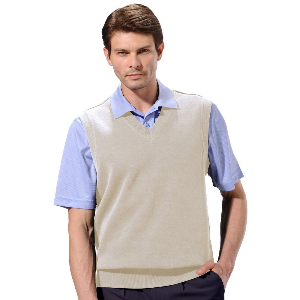 Monterey Club Men's Lightweight French Rib Knit V-Neck Vest #1786 (Khaki, Small)