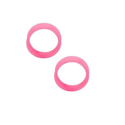 BodyJewelryOnline Super Thin-Walled Glow-In-The-Dark Silicone Double Flared Pink Tunnels, [1 Pair], 2g Thickness, 6mm Width, High-Quality Silicone, Easy [Wear/Remove], Hypoallergenic