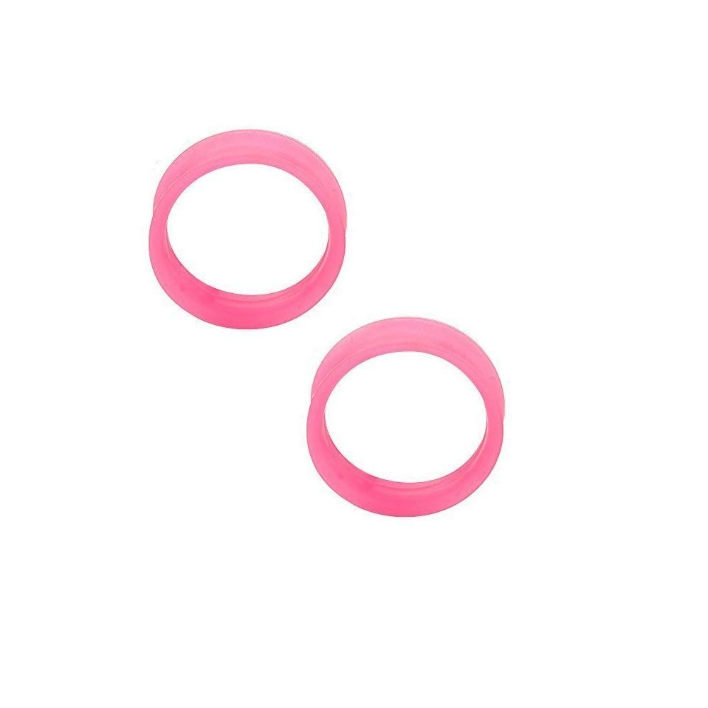 BodyJewelryOnline Super Thin-Walled Glow-In-The-Dark Silicone Double Flared Pink Tunnels, [1 Pair], 2g Thickness, 6mm Width, High-Quality Silicone, Easy [Wear/Remove], Hypoallergenic
