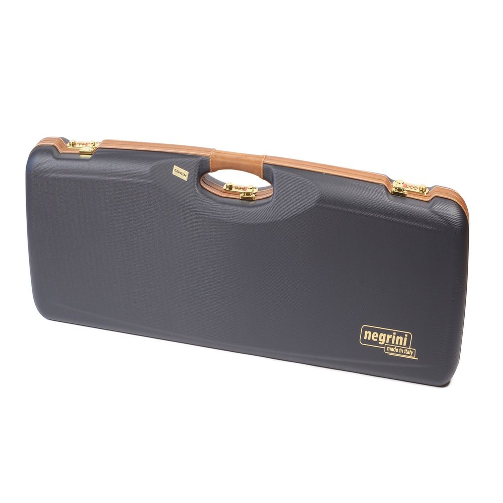 Negrini Cases 1654LX/5166 Trap Shotgun Case OU 1 Gun up to 34 3/8", Navy/Tan Leather/Navy