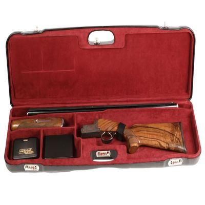 Negrini Luxury Shotgun Case - Hard Case for Over/Under, Un-Single, or Top-Single Shotgun - Fits 1 Shotgun, Up to 34 Barrels - Airline Approved, TSA Locks - Made in Italy - Black/Bordeaux