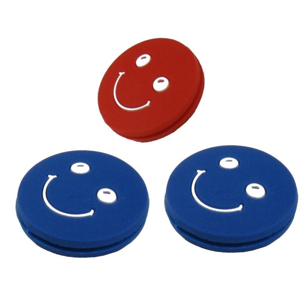 Tennis Vibration Dampener - Smiley Face - 3 Pack - Choice of Colors (Blue - Blue - Red)