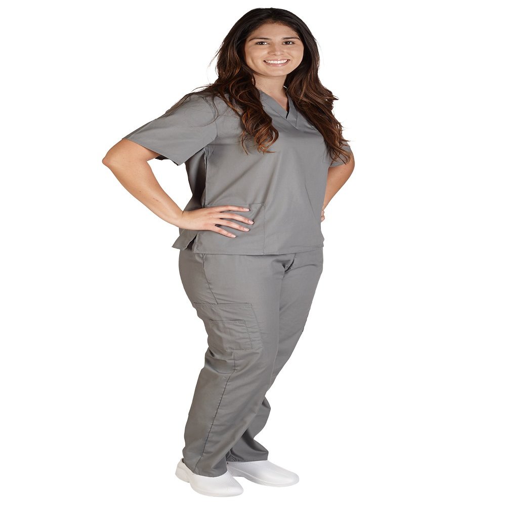 Natural Uniforms Women's Scrub Set Medical Scrub Top and Pants XXXL Gray