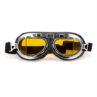 CRG Sports Vintage Aviator Pilot Style Motorcycle Cruiser Scooter Goggle T08 T08SYB Yellow lens, silver frame, black padding