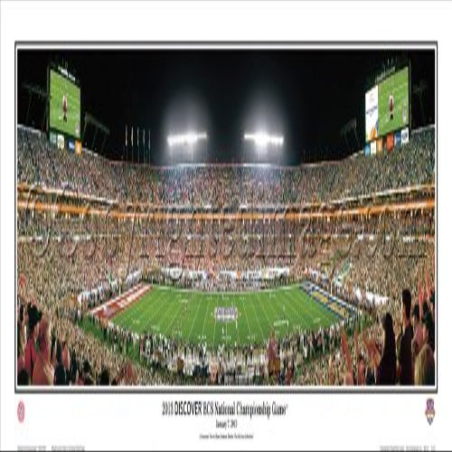 Alabama Beat Notre Dame 2013 BCS National Championship Game - NCAA Collage 13.5x39 Panoramic Poster. Deluxe Double Matted with Black Metal Frame #5036