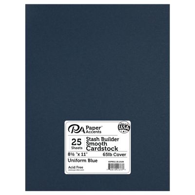 Accent Design Paper Accents Stash Builder Cardstock 8.5" x 11" Uniform Blue, 65lb colored cardstock paper for card making, scrapbooking, printing, quilling and crafts, 25 piece pack