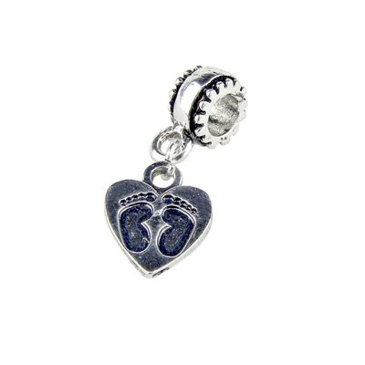 UniqueBeadsAndGifts Universal Baby Footprints in Heart Charm, Footprint Heart Bead for Bracelet