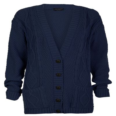 Forever Womens Long Sleeves Cable Knitted Grandad Button Cardigan